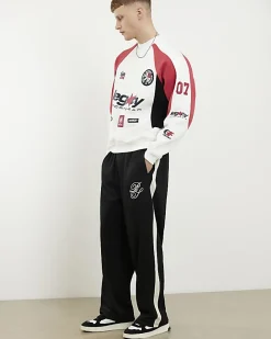 Black Oversized Wide Leg Side Stripe Joggers