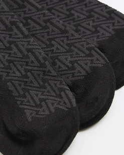 Black Pack Of 5 Ribbed Monogram Trainer Socks