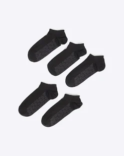 Black Pack Of 5 Ribbed Monogram Trainer Socks