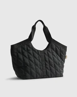 Black Padded Webbing Detail Shopper Bag