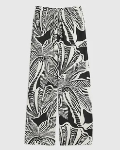 Black Palm Print Beach Trousers