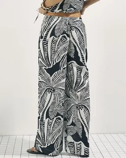 Black Palm Print Beach Trousers