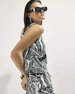 Black Palm Print Tank Top