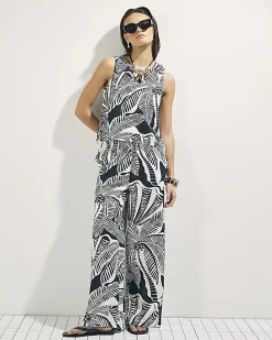 Black Palm Print Tank Top
