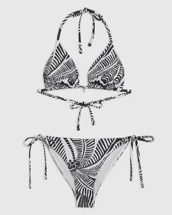 Black Palm Tree Print Bikini Set
