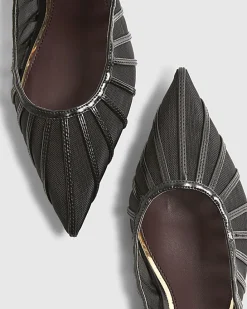 Black Panelled Mesh Slingback Court Heels