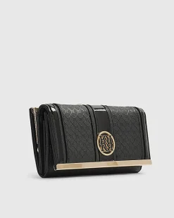 Black Panelled Monogram Clip Top Purse