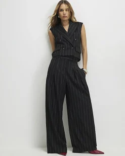 Black Pinstripe Wide Leg Trousers