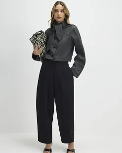 Black Pleated Barrel Leg Trousers