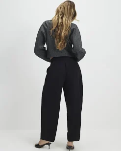 Black Pleated Barrel Leg Trousers