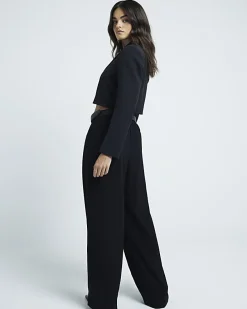 Black Pleated Wide Leg Trousers