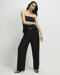 Black Pleated Wide Leg Trousers