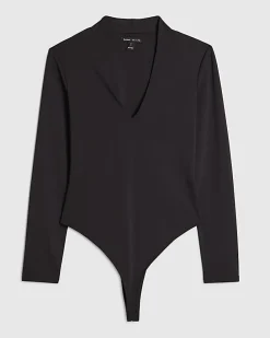 Black Plunge Neckline Long Sleeve Bodysuit