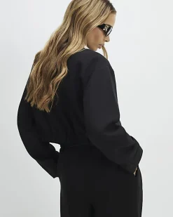 Black Pocket Detail Bomber Jacket