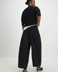 Black Poplin Barrel Leg Trousers