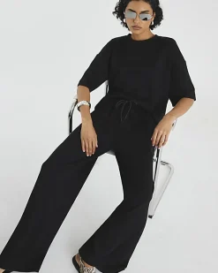 Black Premium High Waisted Wide Leg Joggers