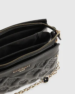Black Quilted Monogram Crossbody Bag