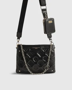 Black Quilted Monogram Crossbody Bag