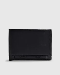Black Quilted Monogram Print Fold Out Purse