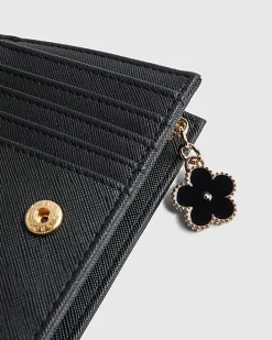 Black Quilted Monogram Print Fold Out Purse