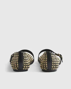 Black Raffia MaryJane Flat Ballet Pumps