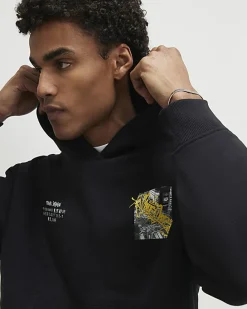 Black Regular Fit City Graphic Hoodie