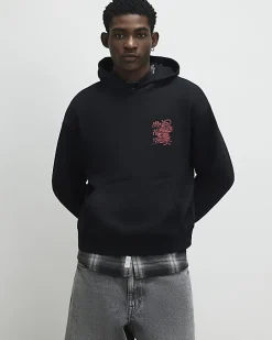 Black Regular Fit Fight Snake Hoodie