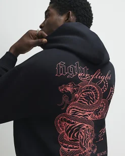 Black Regular Fit Fight Snake Hoodie