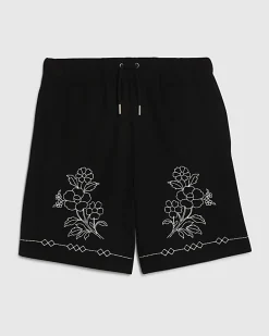 Black Regular Fit Floral Embroidered Shorts