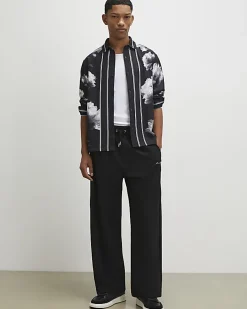 Black Regular Fit Floral Print Shirt