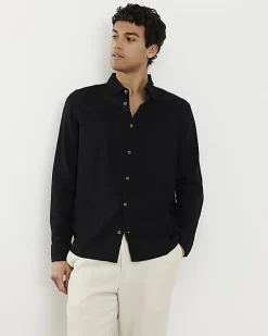 Black Regular Fit Linen Blend Shirt