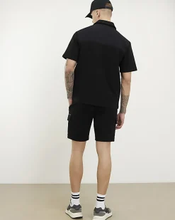 Black Regular Fit Nylon Pocket Cargo Shorts