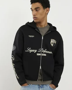 Black Regular Fit Penrose Zip Through Hoodie