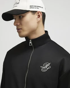 Black Regular Fit Script Zip Through Jacket