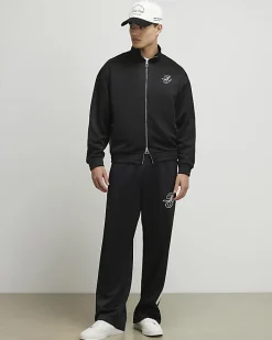 Black Regular Fit Script Zip Through Jacket