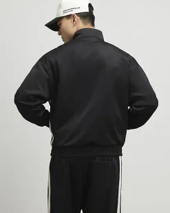 Black Regular Fit Script Zip Through Jacket