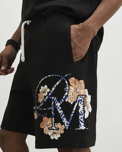 Black Regular Fit Textured Shorts