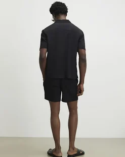 Black Regular Fit Textured Shirt & Short Set