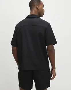 Black Regular Fit Textured Revere Shirt