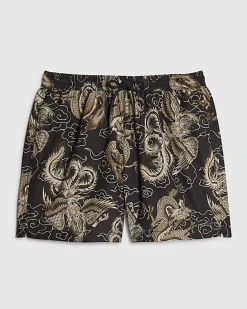 Black Regular Length Printed Swim Short