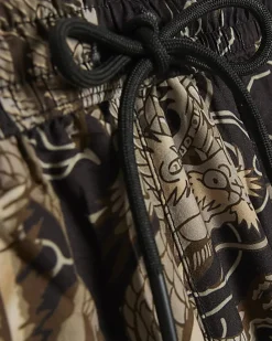 Black Regular Length Printed Swim Short