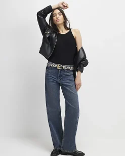Black Ribbed Racer Front Tank Top