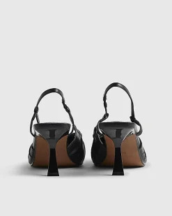 Black Ruched Bow Slingback Court Heels