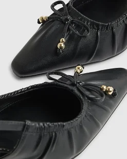 Black Ruched Bow Slingback Court Heels