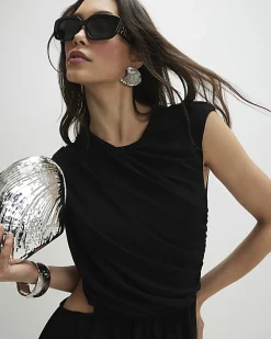 Black Ruched Cut Out Mini Dress