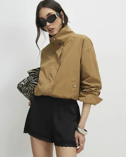 Black Satin Lace Trim Shorts