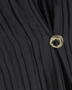 Black Satin Plisse Gold Detail Top