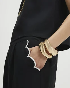 Black Scallop Trim Wide Leg Trousers