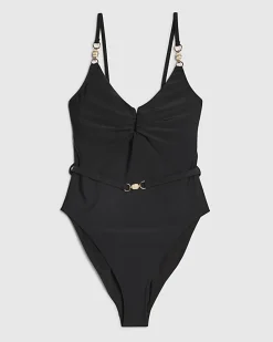 Black Shaping Belted Swimsuit