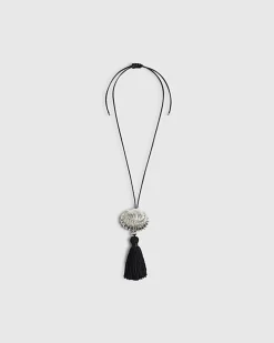 Black Shell Pendant Tassel Necklace